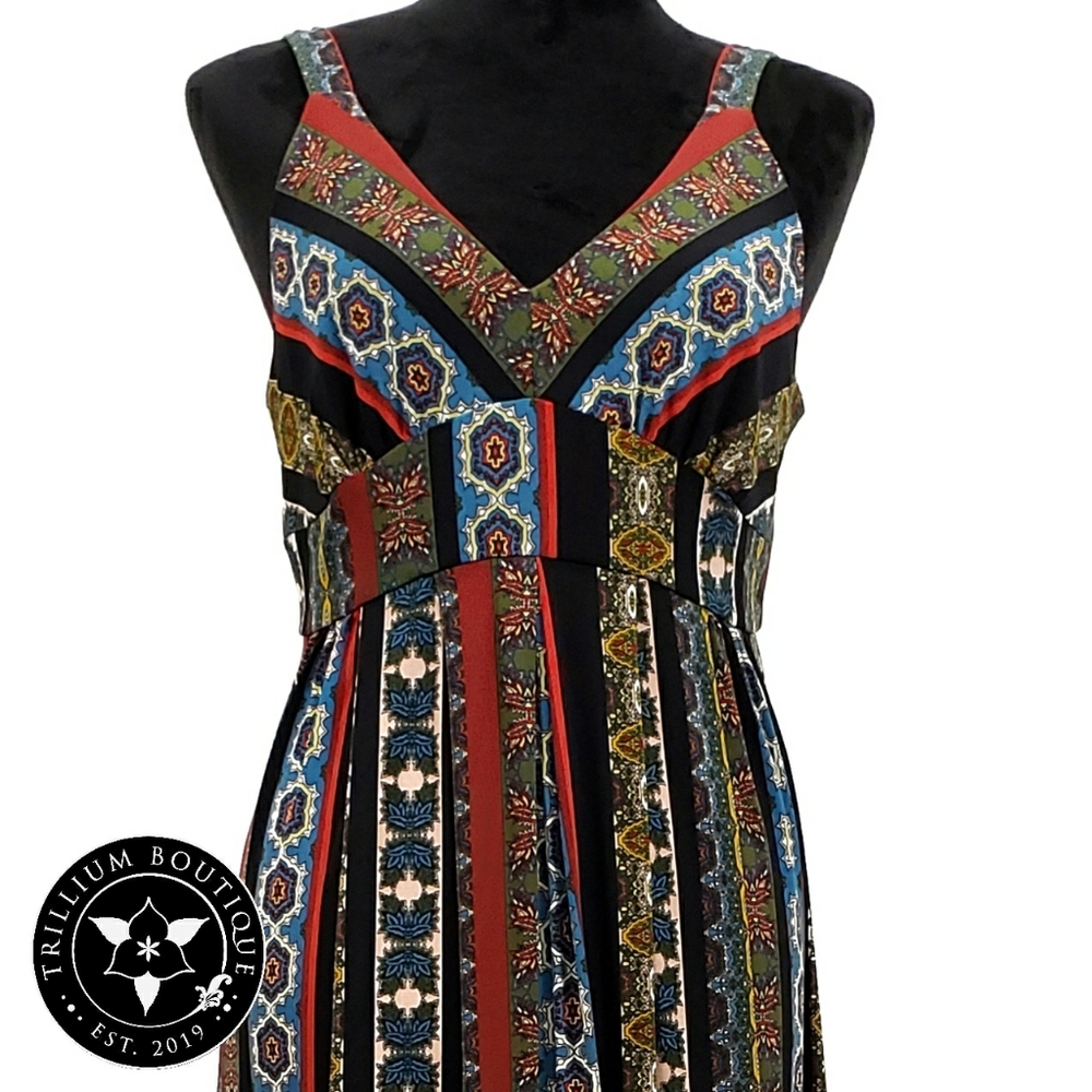 Tahari Sleeveless Tile Stripe Print Maxi Dress S - Picture 3 of 8